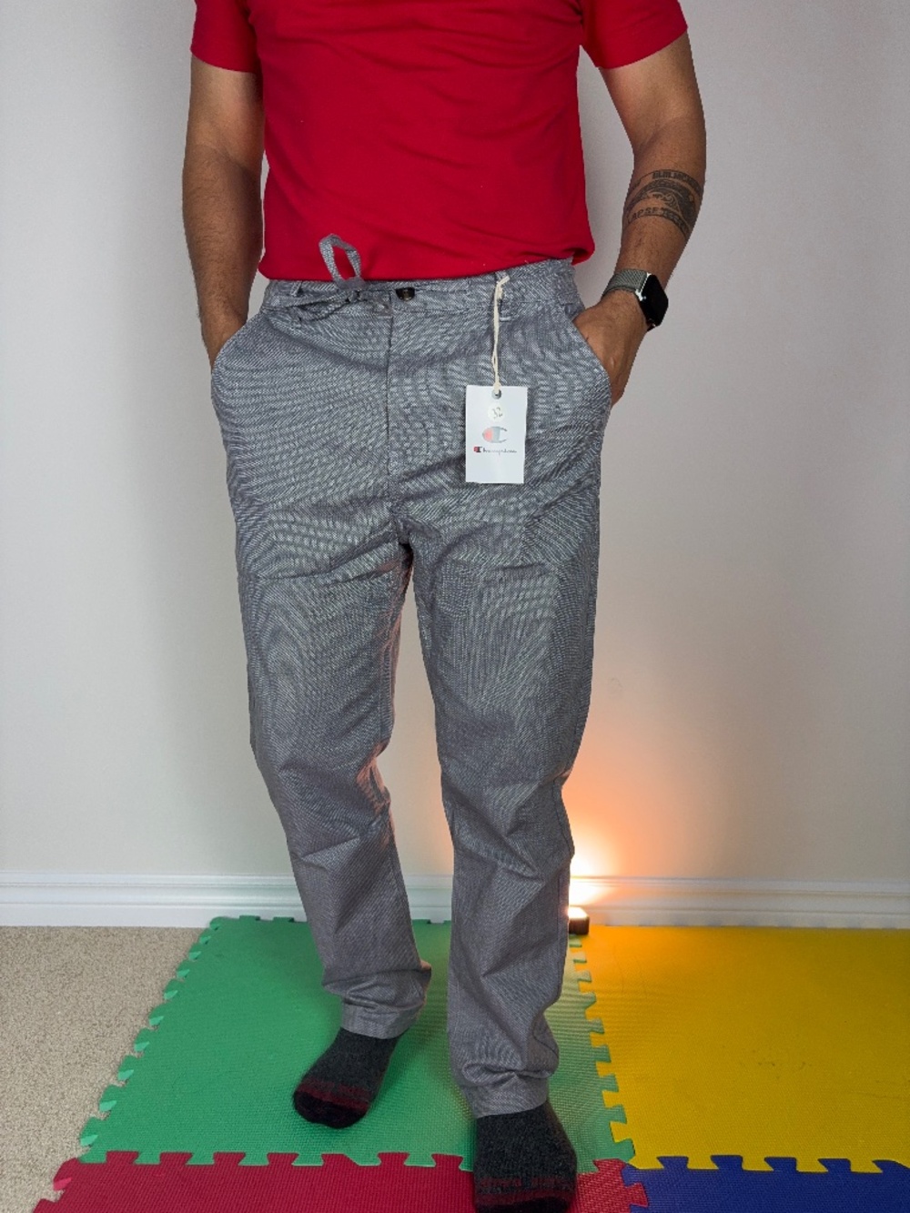 NWT Champion Casual Oxford Cotton Gray Drawstring Trousers C$42